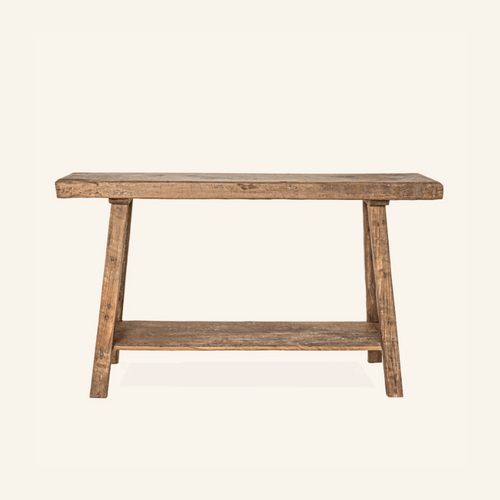 Artisan console in recycled teak with shelf