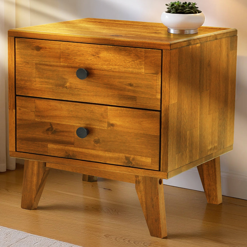 Silvia Two Drawer Solid Wood Nightstand
