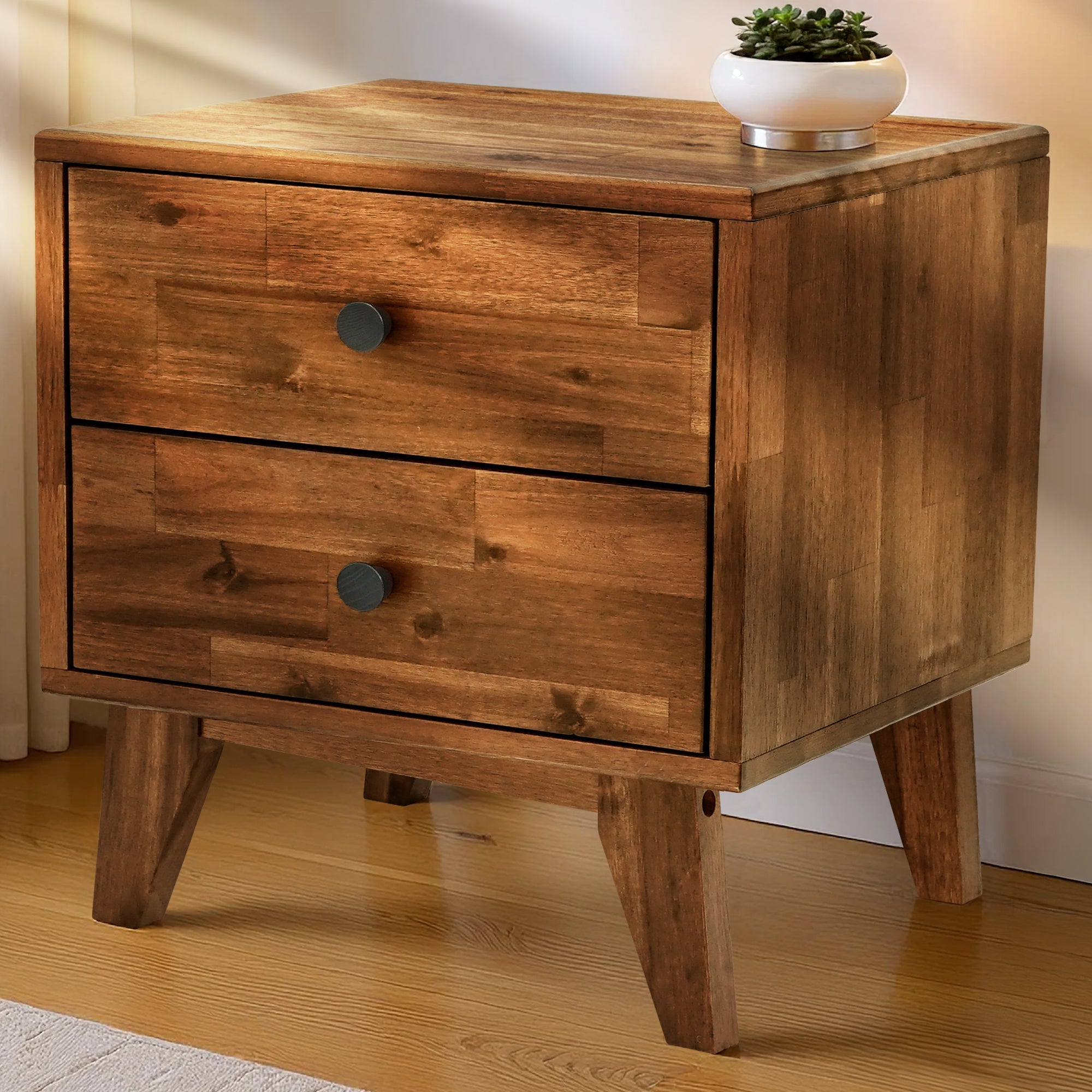 Silvia Two Drawer Solid Wood Nightstand