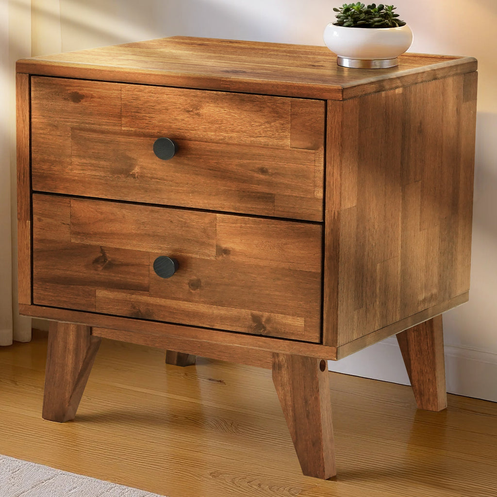Silvia Two Drawer Solid Wood Nightstand