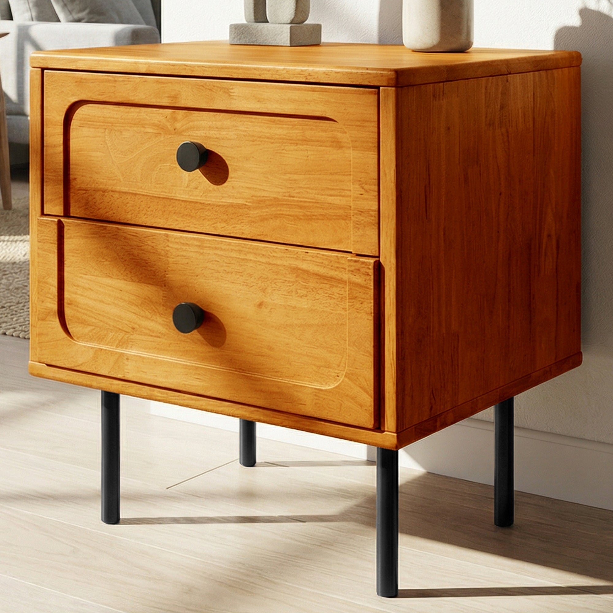 The Steren 2 Drawer Solid Wood Nightstand