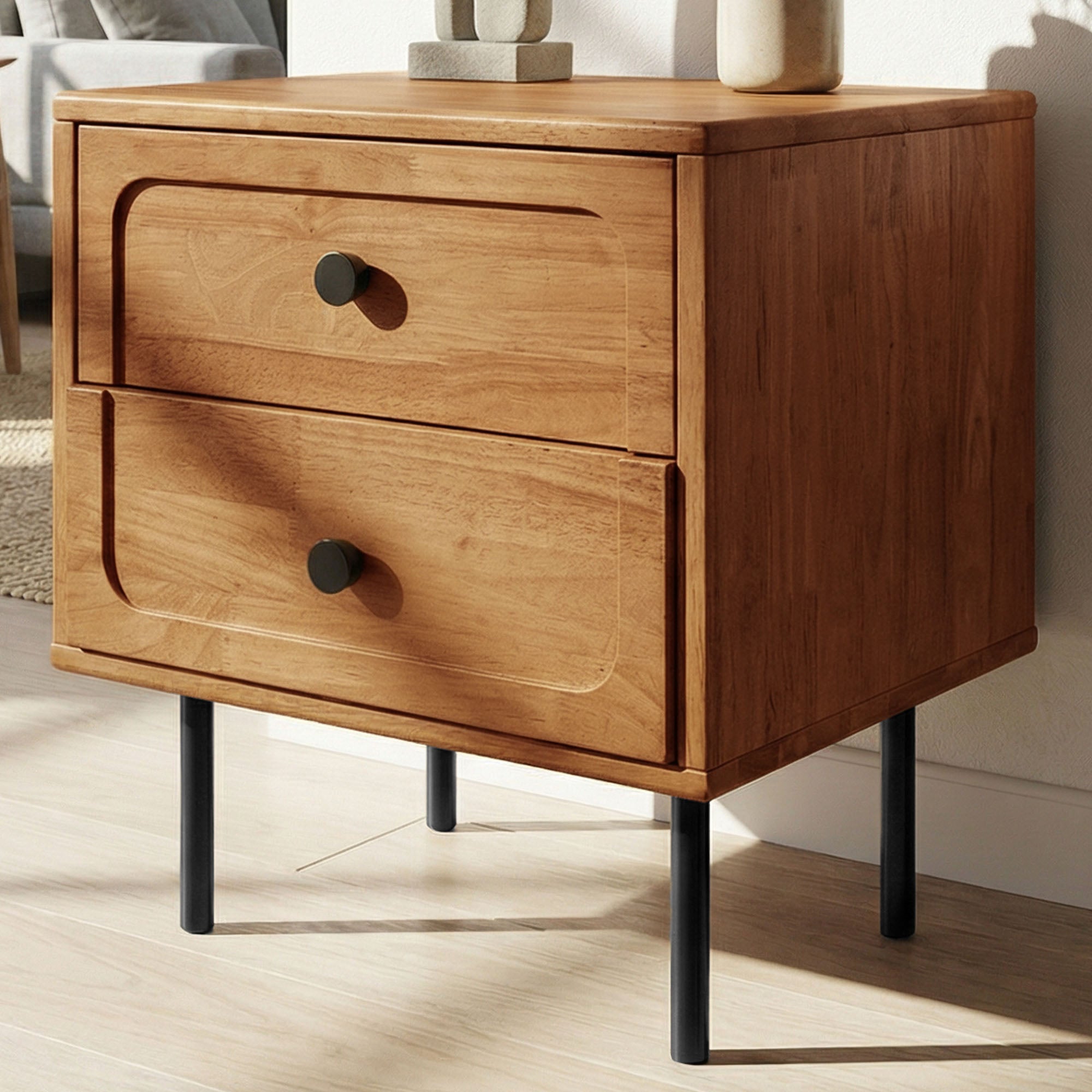 The Steren 2 Drawer Solid Wood Nightstand