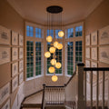 NILOS 10-Light Gold & Glass Cascade Chandelier for Stairwell & Entryway