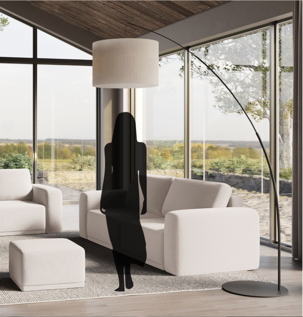 MOBY Extra Large Beige Linen Arc Floor Lamp for Living Room & Sofa