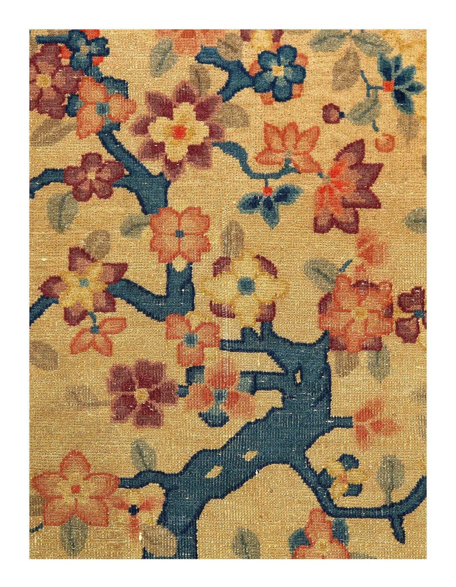Canvello Genuine Handmade Rug Beige Navy Blue Vintage Chinese Art Deco Area Rug for Living Room Home Decor Antique Rug - 7'11'' X 9'6''-3