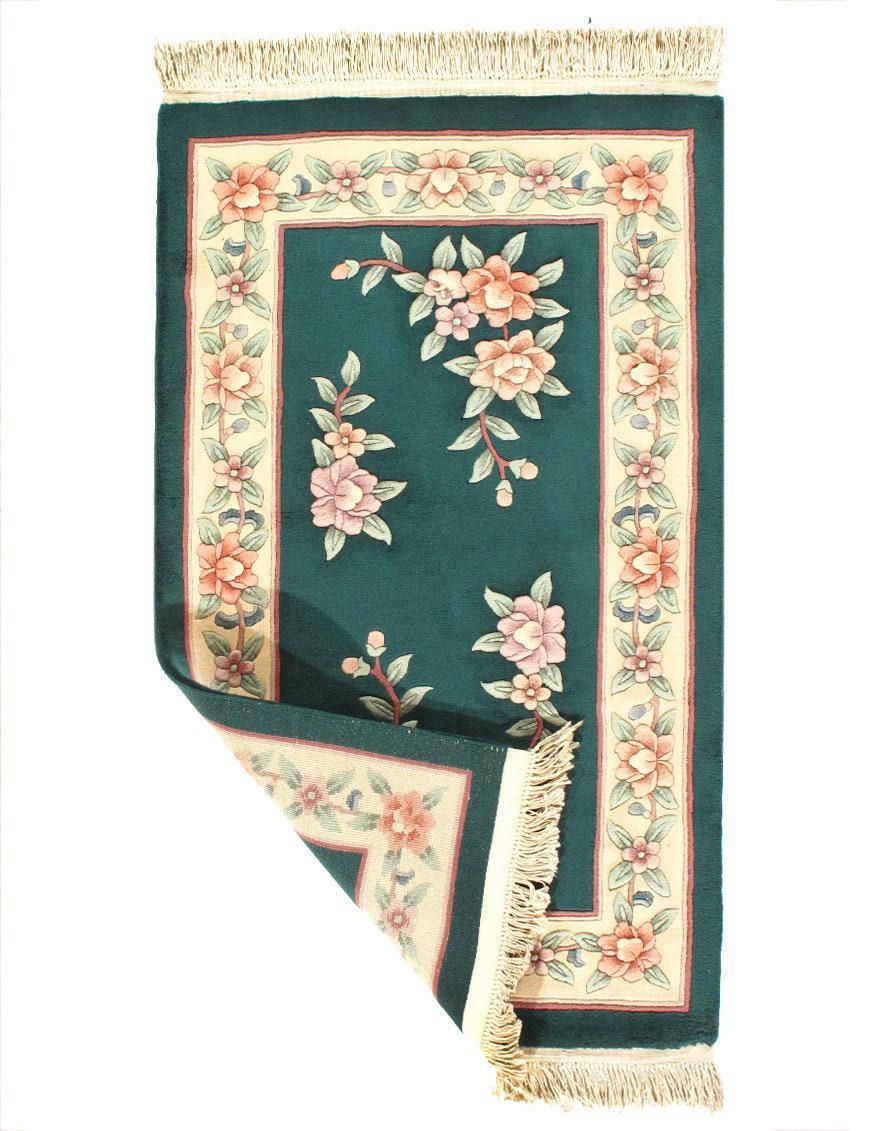 Canvello Genuine Handmade Rug Green Chinese Art Deco Area Rug for Living Room Home Decor Rug - 3' X 5'-2