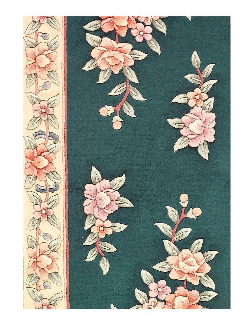 Canvello Genuine Handmade Rug Green Chinese Art Deco Area Rug for Living Room Home Decor Rug - 3' X 5'-1