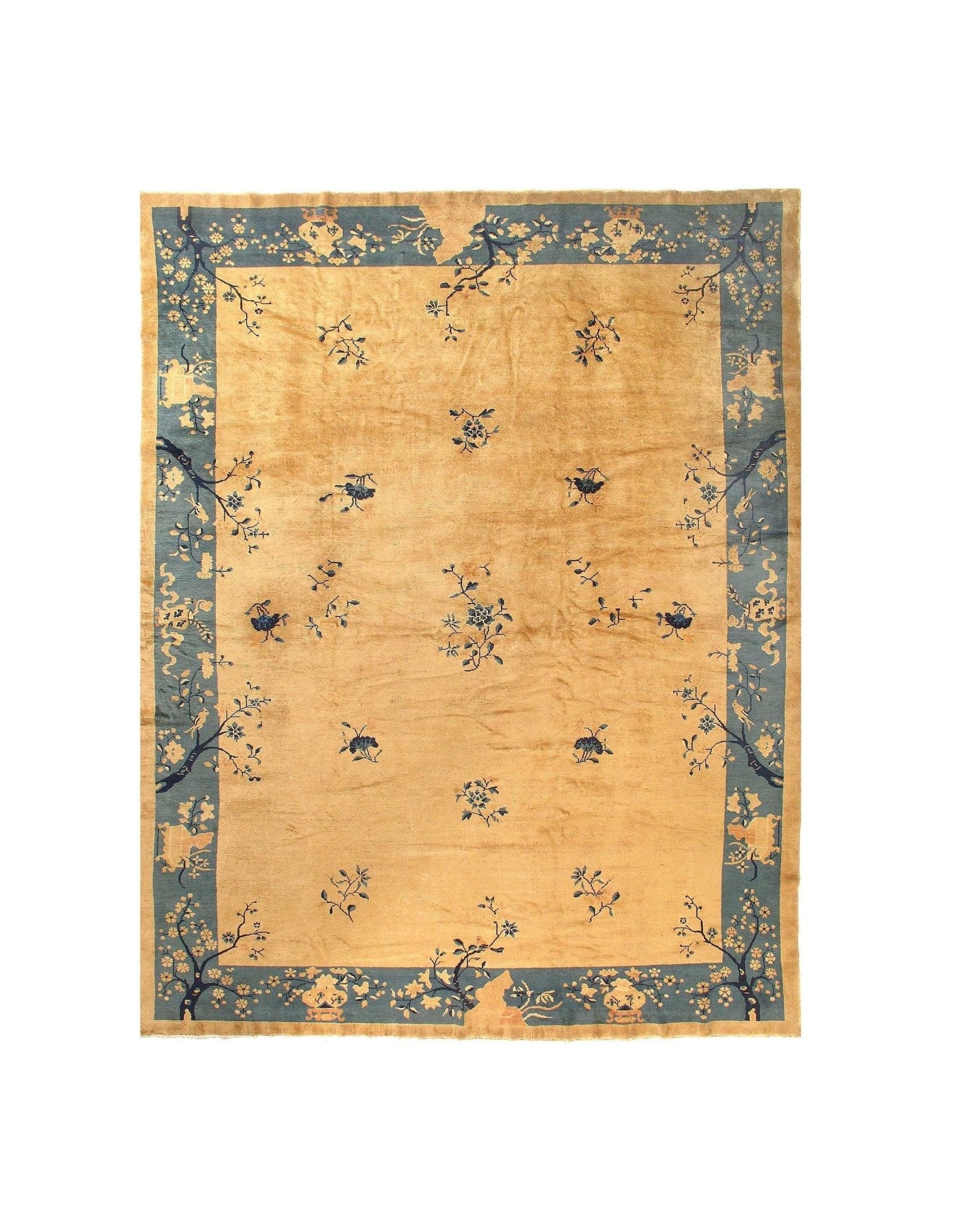 Canvello Genuine Handmade Rug Ivery light Blue Vintage Chinese Art Deco Area Rug for Living Room Home Decor Antique Rug - 9' X 11'8''-0