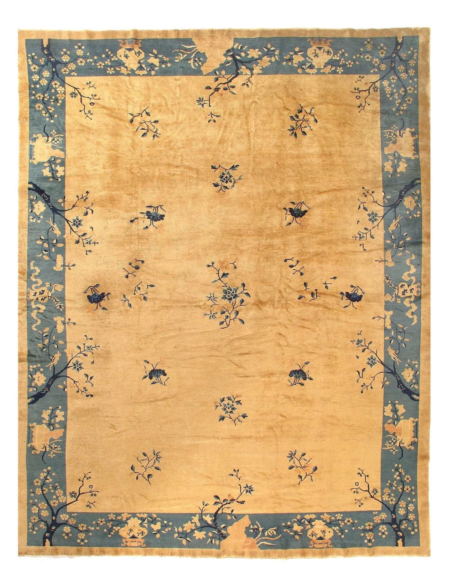 Canvello Genuine Handmade Rug Ivery light Blue Vintage Chinese Art Deco Area Rug for Living Room Home Decor Antique Rug - 9' X 11'8''-1