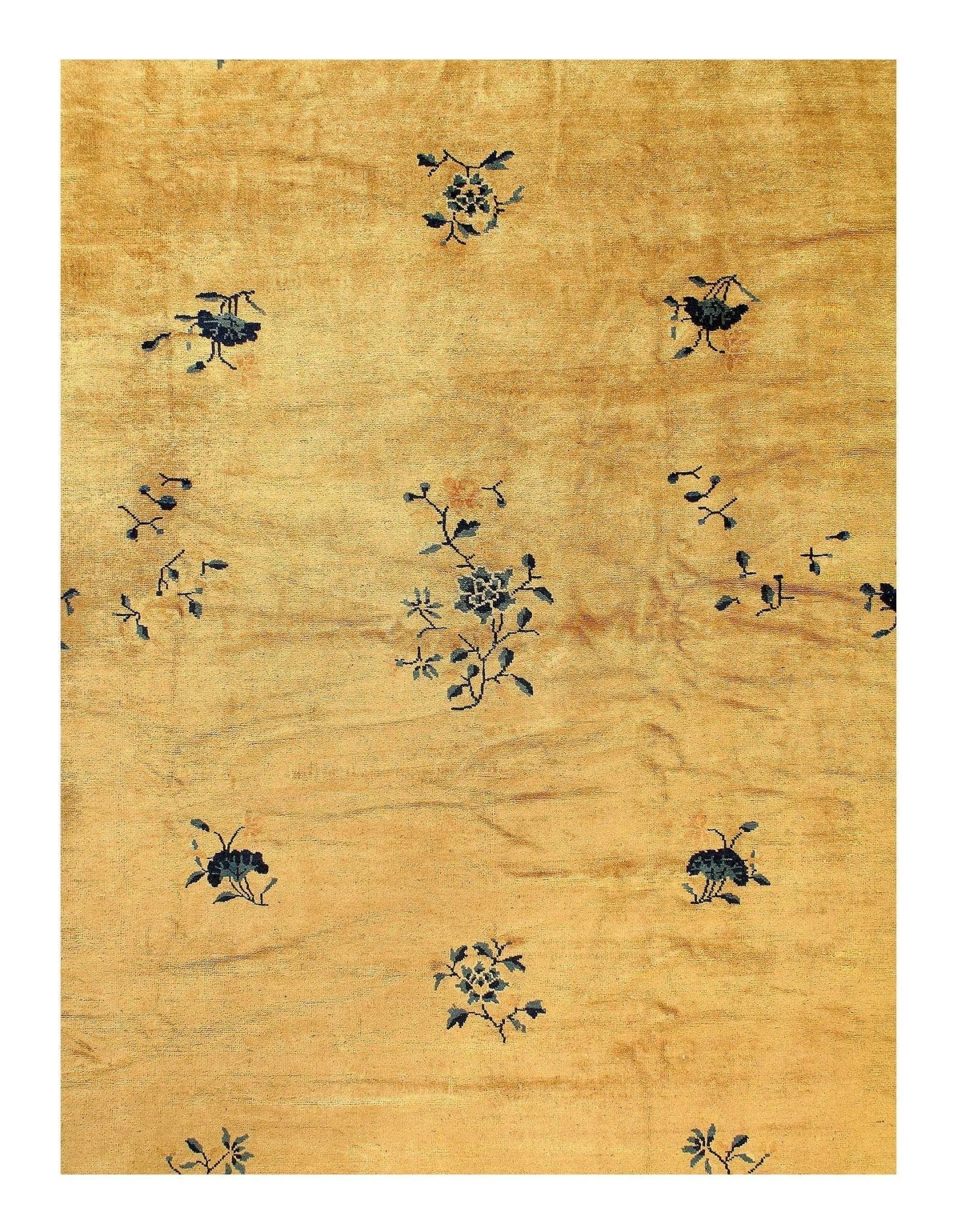 Canvello Genuine Handmade Rug Ivery light Blue Vintage Chinese Art Deco Area Rug for Living Room Home Decor Antique Rug - 9' X 11'8''-2
