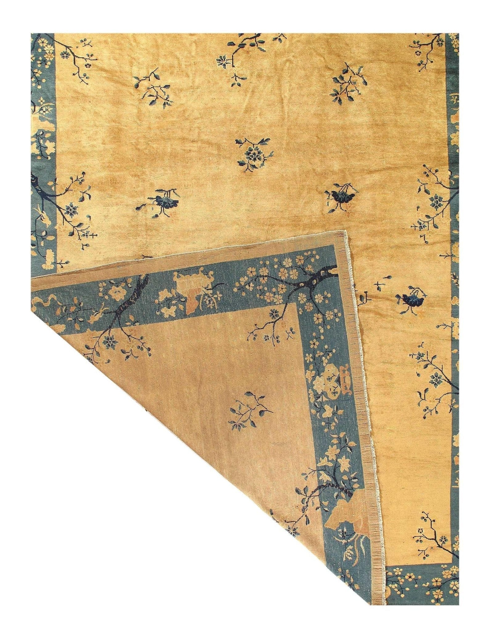 Canvello Genuine Handmade Rug Ivery light Blue Vintage Chinese Art Deco Area Rug for Living Room Home Decor Antique Rug - 9' X 11'8''-4
