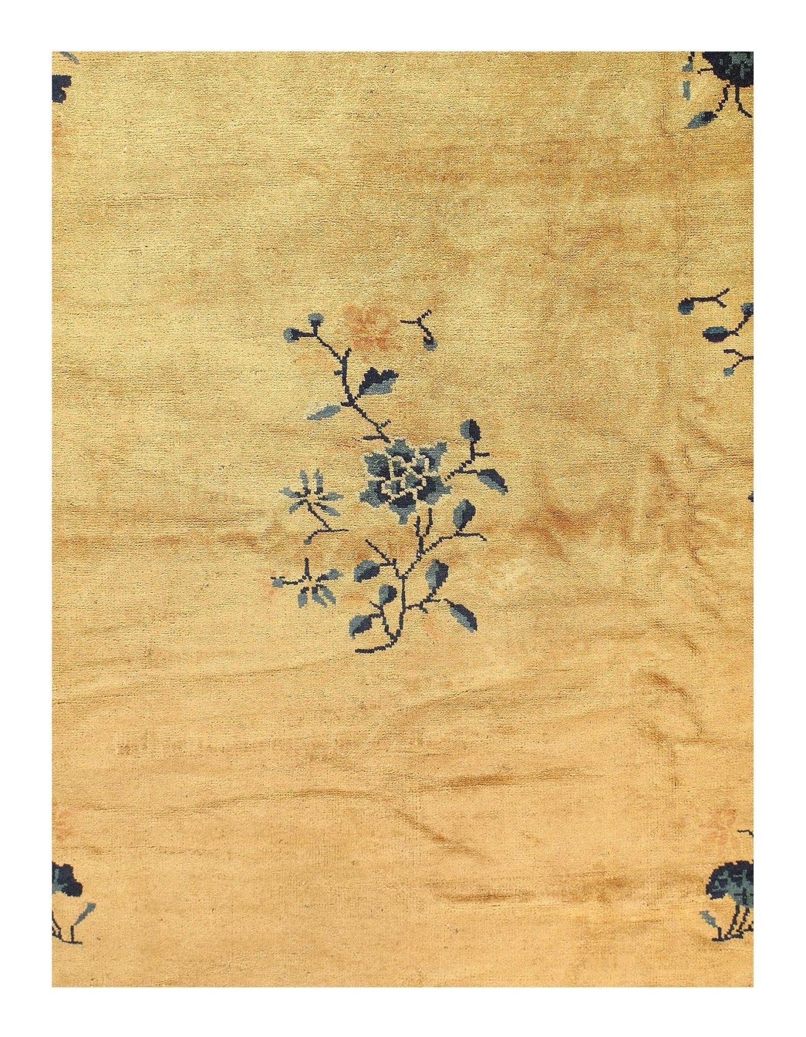 Canvello Genuine Handmade Rug Ivery light Blue Vintage Chinese Art Deco Area Rug for Living Room Home Decor Antique Rug - 9' X 11'8''-3