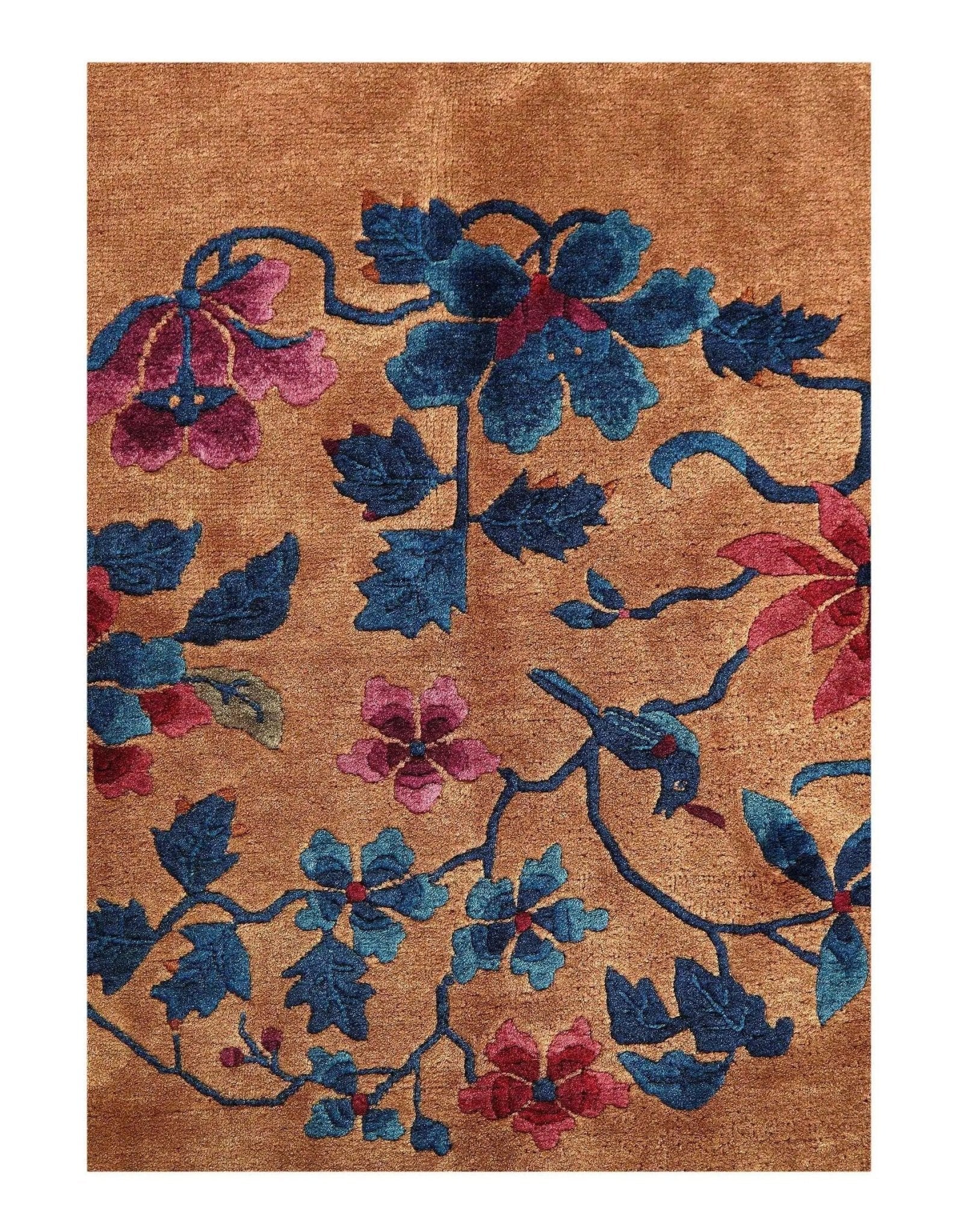 Canvello Genuine Handmade Rug Light Brown Blue Vintage Chinese Art Deco Area Rug for Living Room Home Decor Antique Rug - 9'3'' X 11'8''-2