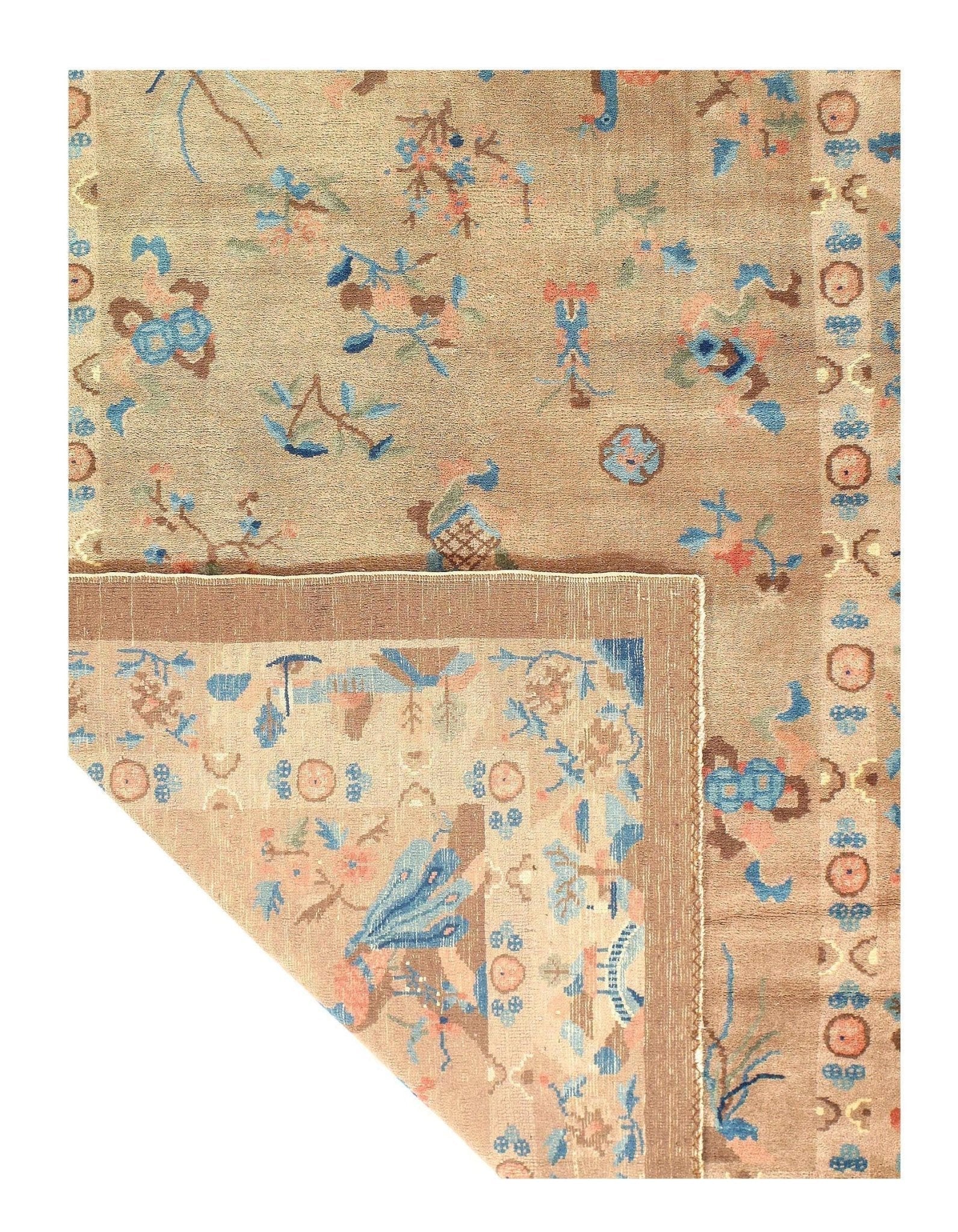 Canvello Genuine Handmade Rug Light Brown Vintage Chinese Art Deco Area Rug for Living Room Home Decor Antique Rug - 4'1'' X 5'11''-3