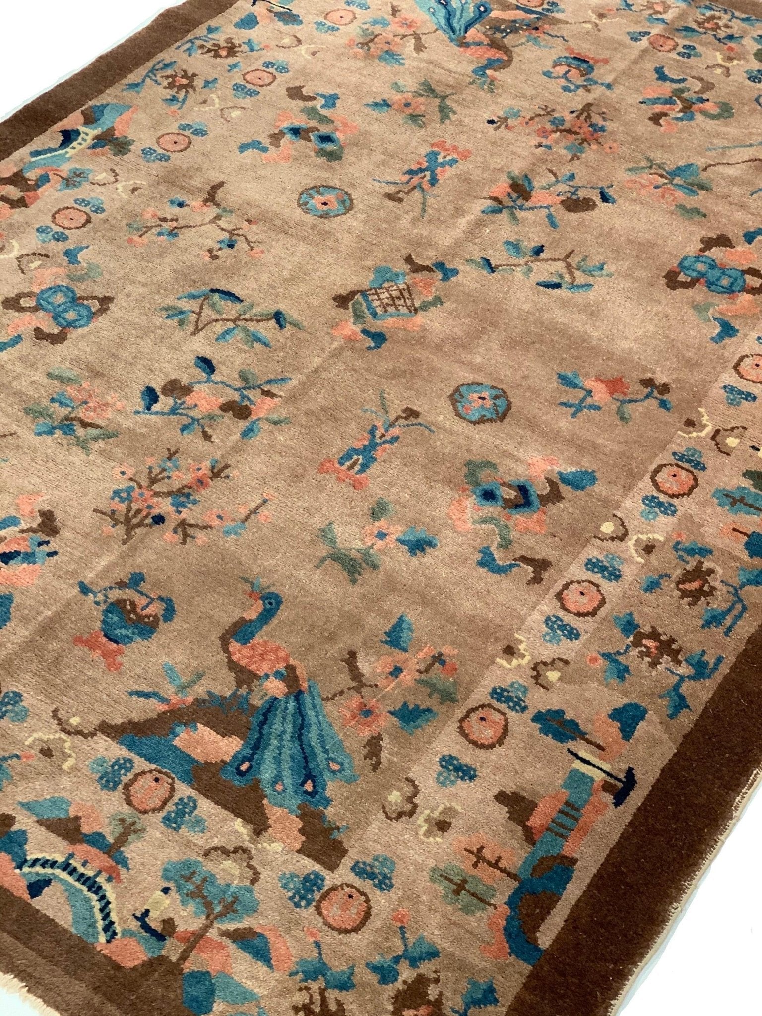 Canvello Genuine Handmade Rug Light Brown Vintage Chinese Art Deco Area Rug for Living Room Home Decor Antique Rug - 4'1'' X 5'11''-4