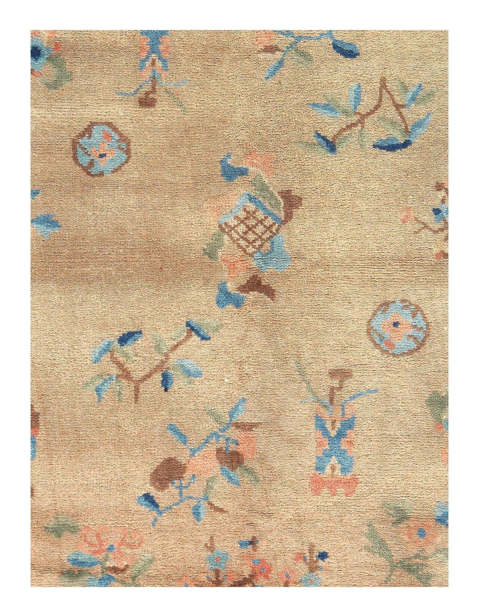Canvello Genuine Handmade Rug Light Brown Vintage Chinese Art Deco Area Rug for Living Room Home Decor Antique Rug - 4'1'' X 5'11''-2