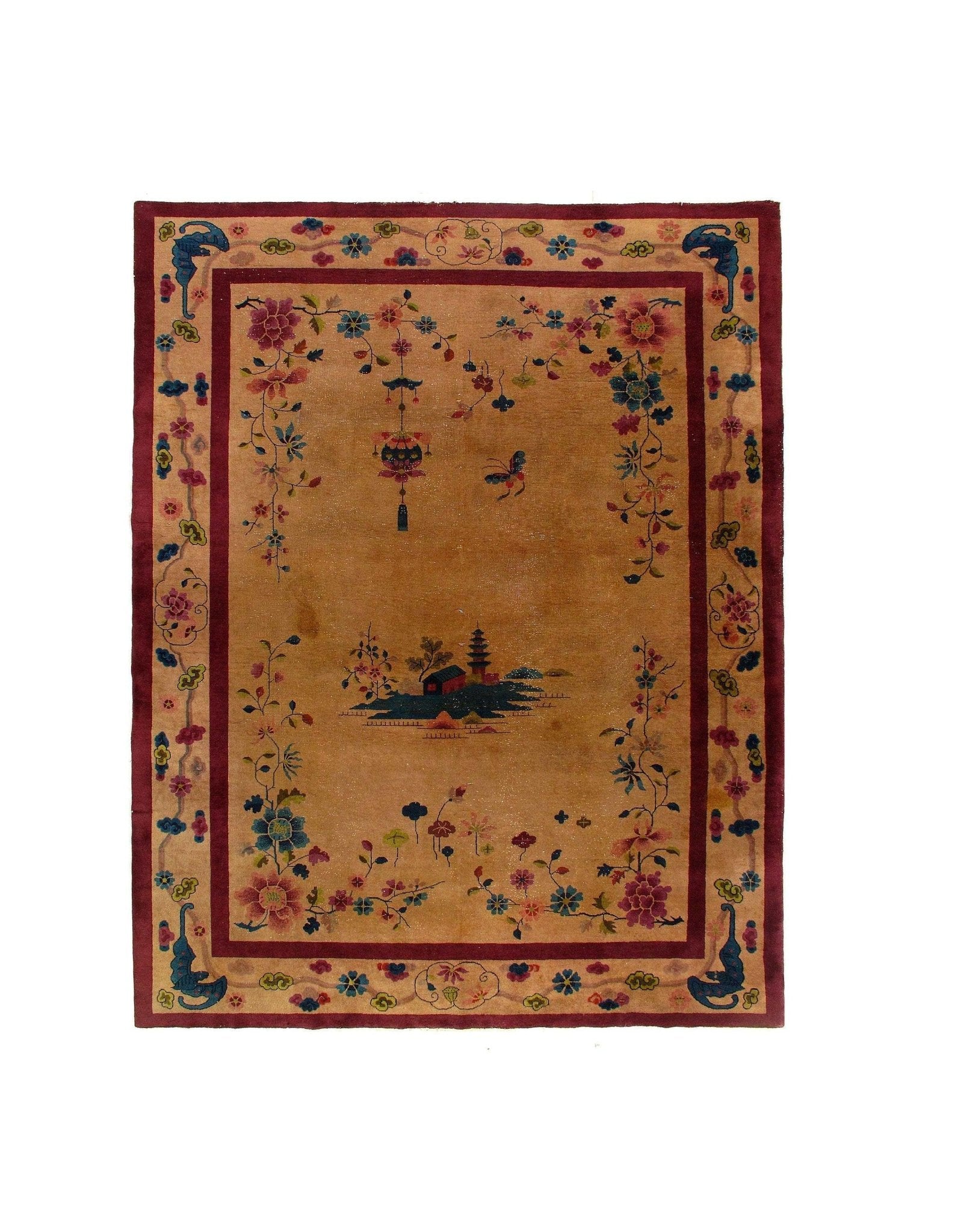 Canvello Genuine Handmade Rug Light Brown Vintage Chinese Art Deco Area Rug for Living Room Home Decor Antique Rug - 8' 11''X 11'8''-0