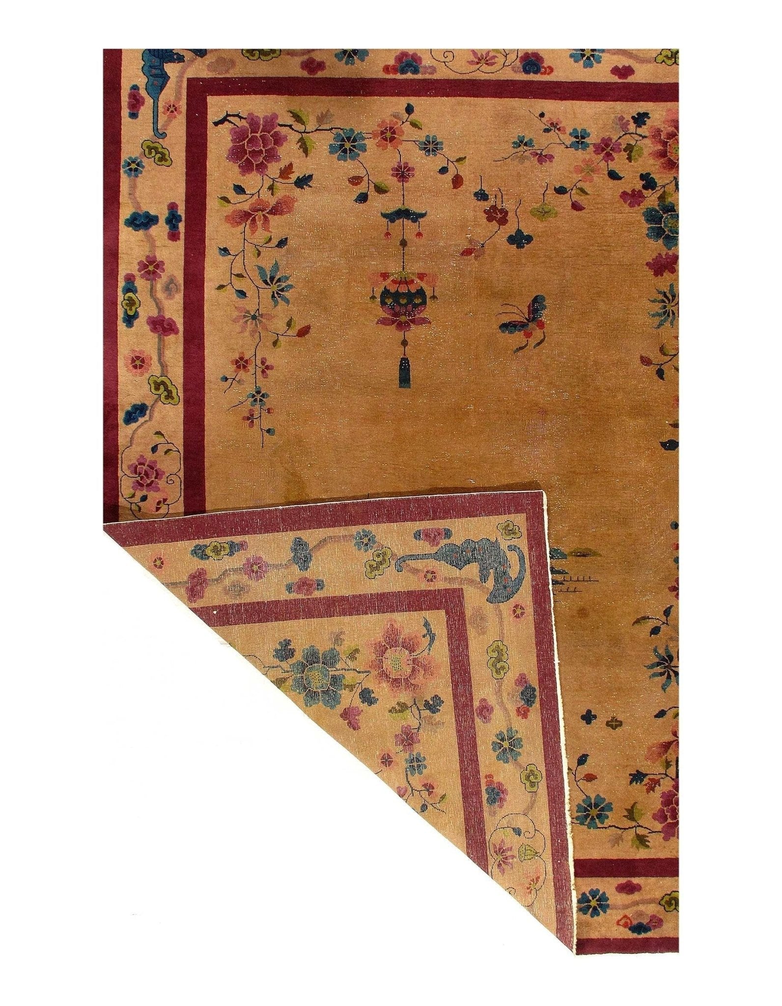 Canvello Genuine Handmade Rug Light Brown Vintage Chinese Art Deco Area Rug for Living Room Home Decor Antique Rug - 8' 11''X 11'8''-4