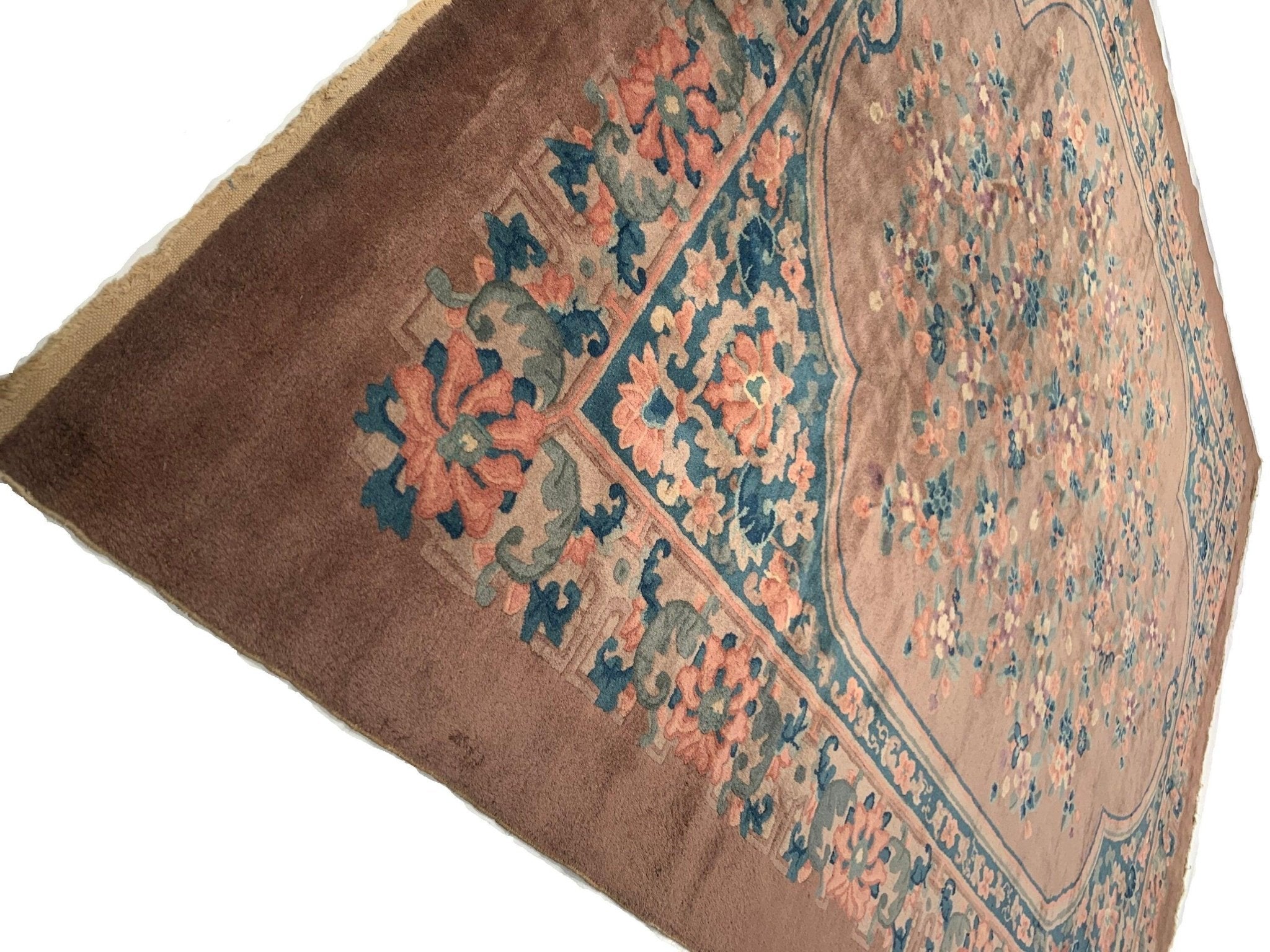 Canvello Genuine Handmade Rug Light Brown Vintage Chinese Art Deco Area Rug for Living Room Home Decor Antique Rug - 8' X 9'7''-4