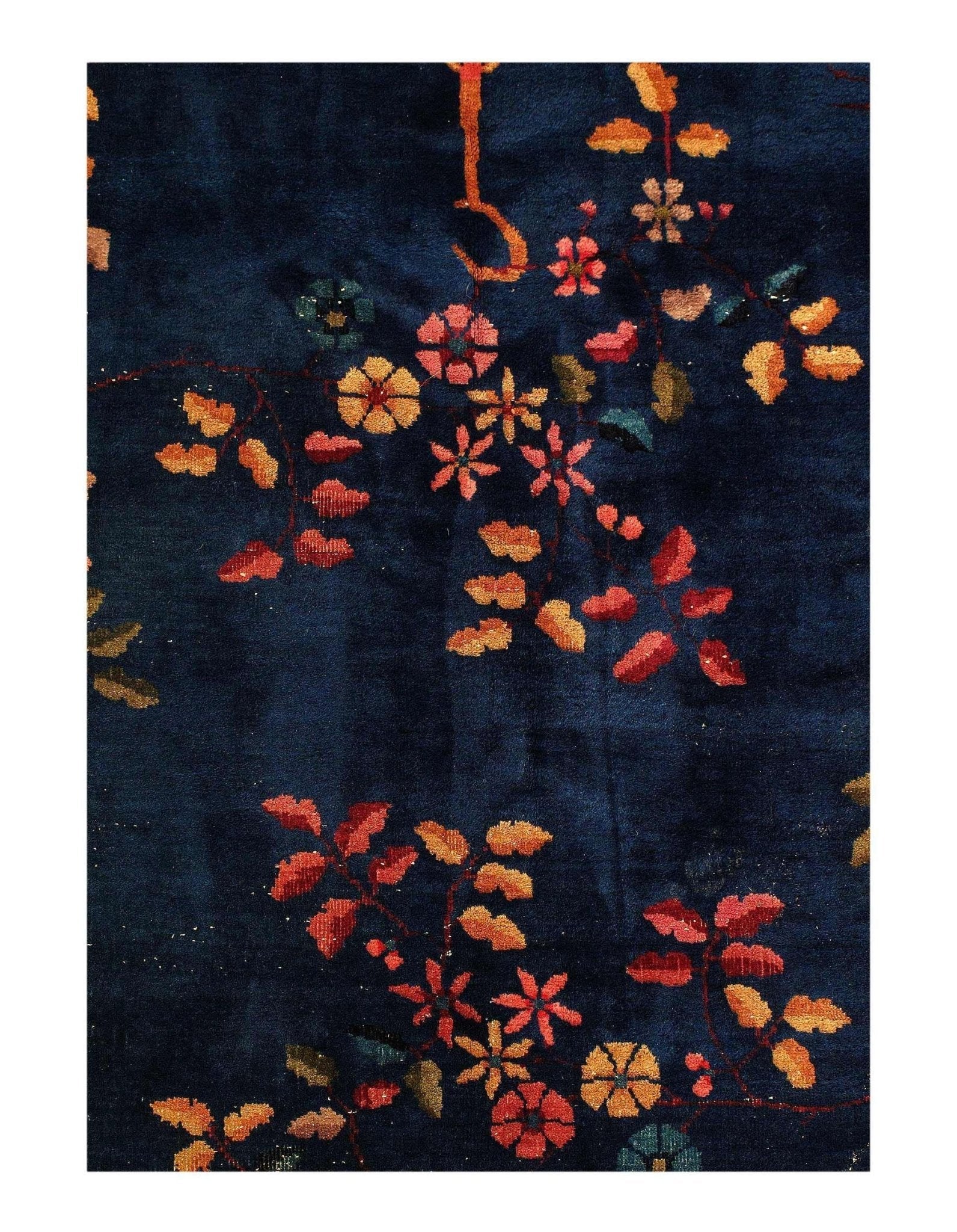 Canvello Genuine Handmade Rug Navy Blue Beige Vintage Chinese Art Deco Area Rug for Living Room Home Decor Antique Rug - 9'2'' X 11'5''-2