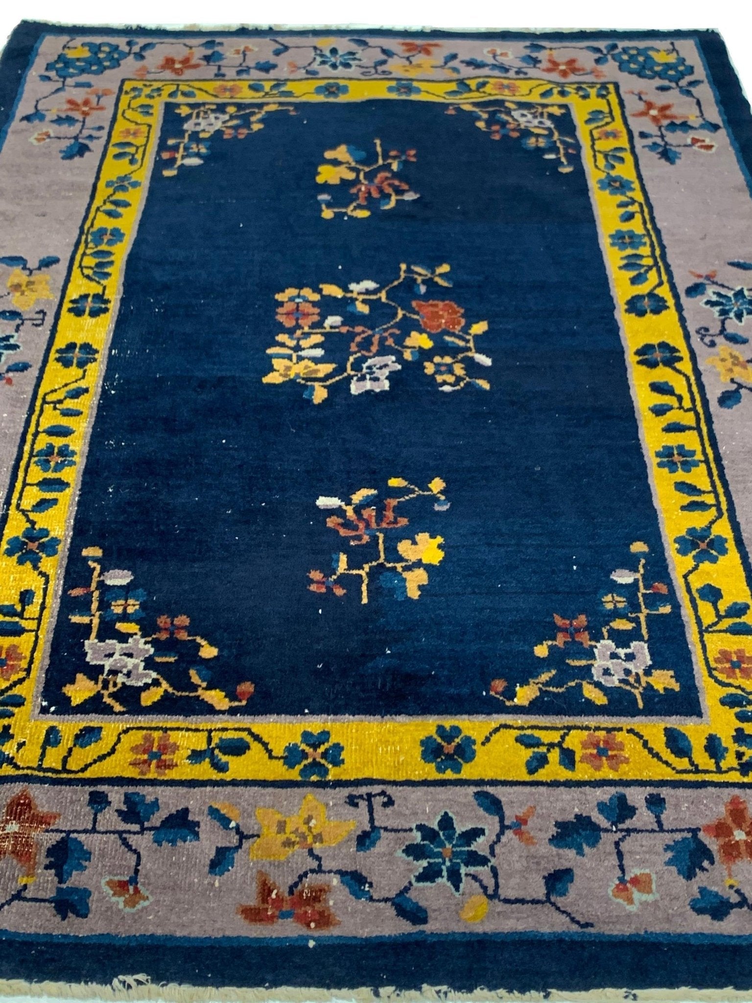 Canvello Genuine Handmade Rug Navy Blue Salmon Vintage Chinese Art Deco Area Rug for Living Room Home Decor Antique Rug - 4'2'' X 5'11''-4