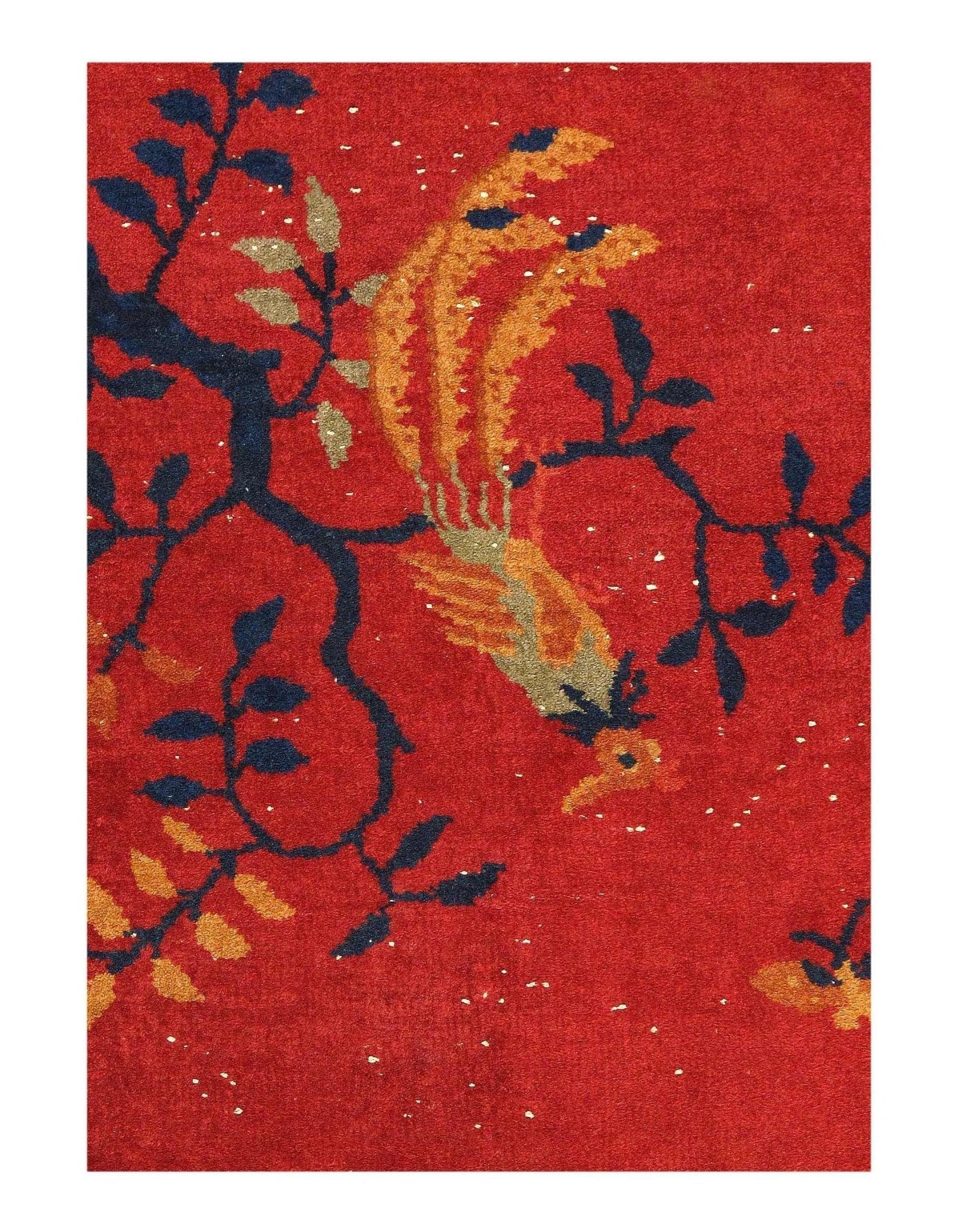 Canvello Genuine Handmade Rug Red Vintage Chinese Floral Art Deco Area Rug for Living Room Home Decor Antique Rug - 2'11'' X 5'11''-2