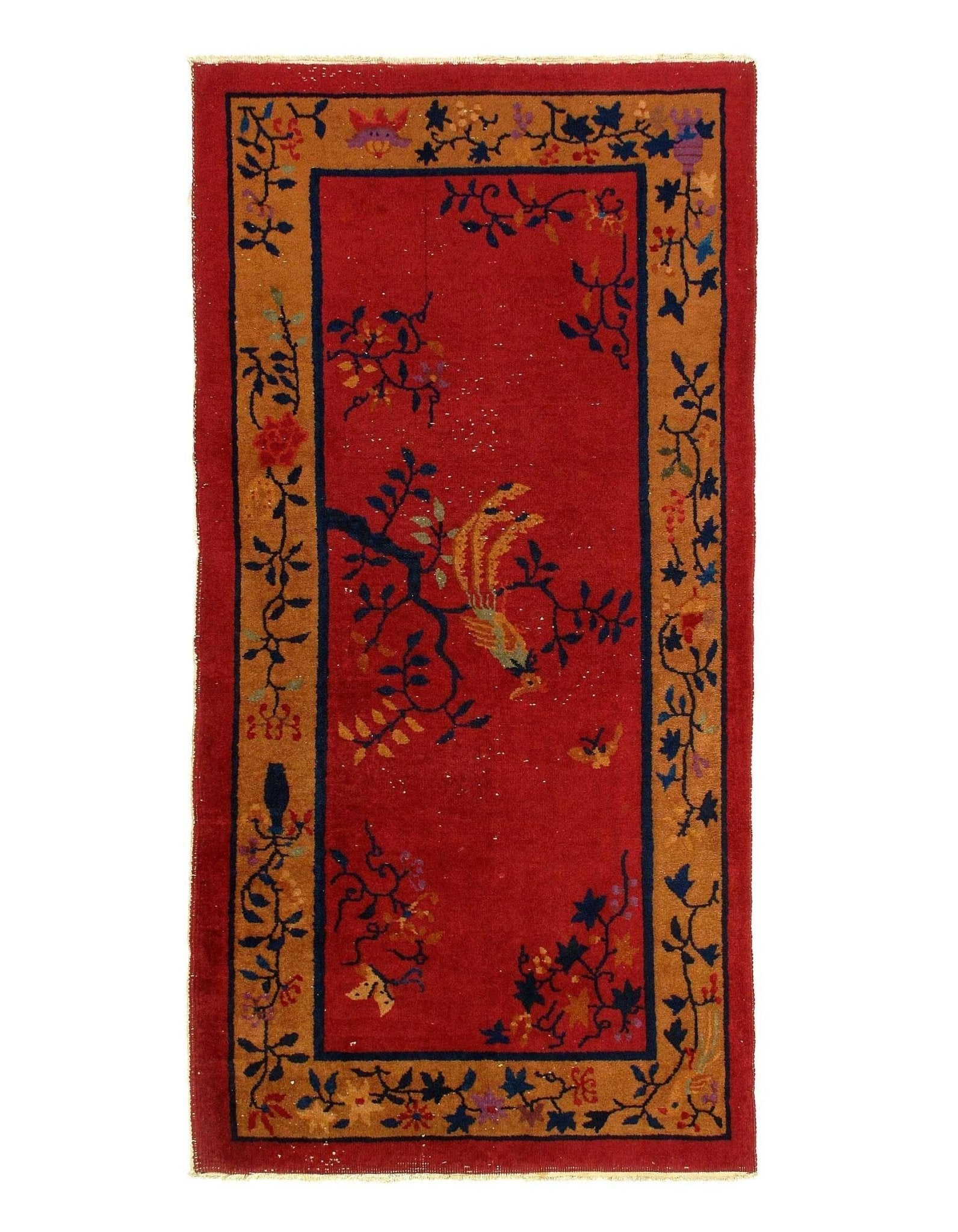 Canvello Genuine Handmade Rug Red Vintage Chinese Floral Art Deco Area Rug for Living Room Home Decor Antique Rug - 2'11'' X 5'11''-1
