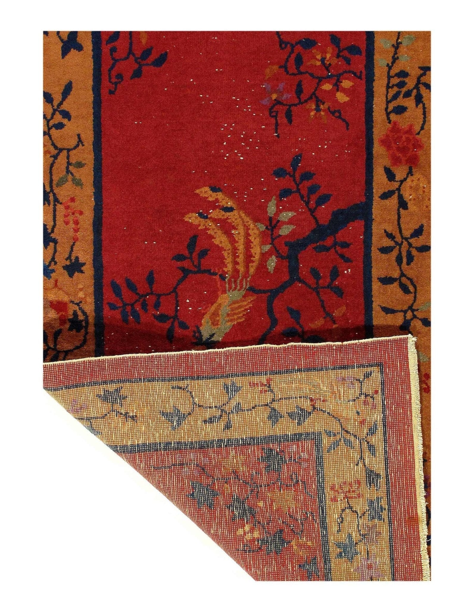 Canvello Genuine Handmade Rug Red Vintage Chinese Floral Art Deco Area Rug for Living Room Home Decor Antique Rug - 2'11'' X 5'11''-3
