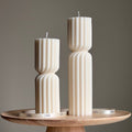 Big Ribbed Hourglass Pillar Candle | Sculptural Soy Candle