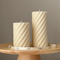 Handmade Swirl Soy Pillar Candle Duo: Sculptural Home Decor