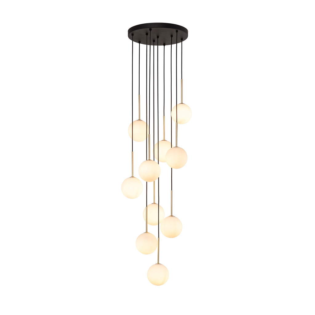 NILOS 10-Light Gold & Glass Cascade Chandelier for Stairwell & Entryway