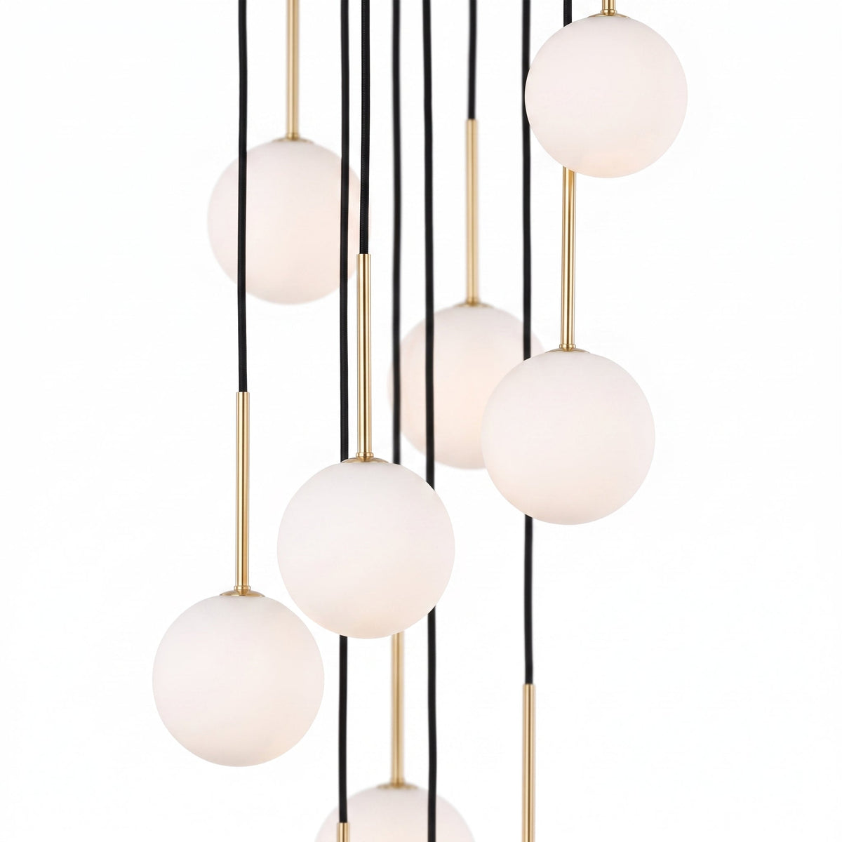 NILOS 10-Light Gold & Glass Cascade Chandelier for Stairwell & Entryway