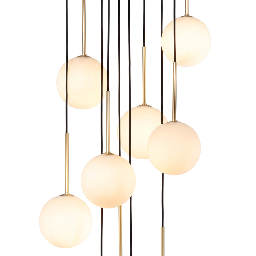 NILOS 10-Light Gold & Glass Cascade Chandelier for Stairwell & Entryway